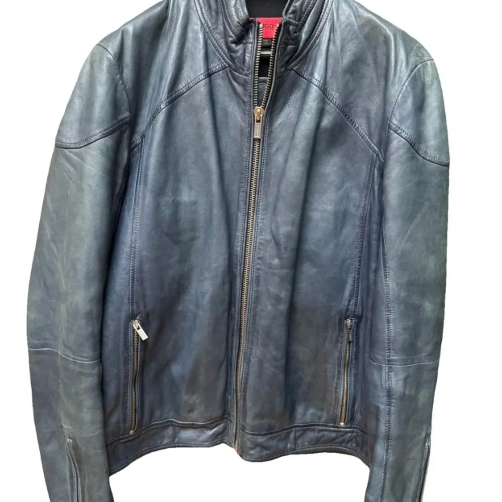 Hugo Boss Blue Leather Jacket